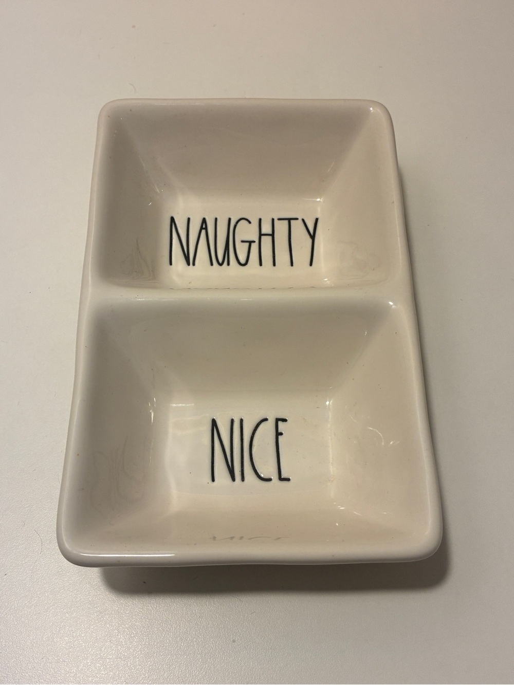 Rae Dunn Naughty Nice Divided Candy Trinket Dish Artisan Collection Magenta